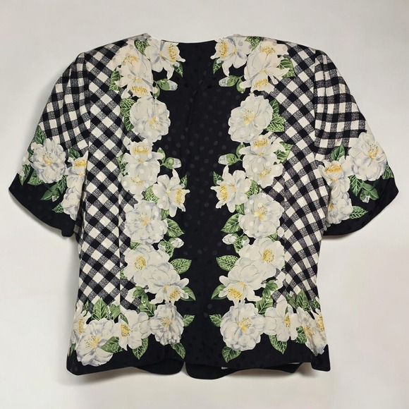 Vintage Maggy London Silk Skirt Set Woman 8 Black White Gingham Floral Old Money - Picture 3 of 13